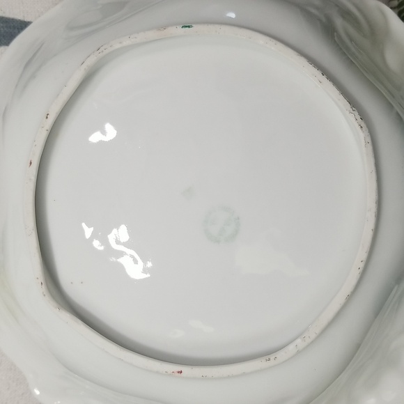 Germany Three Crown China Big Cottage Scenic Bowl With Wavery Green Gold Flowers - Picture 12 of 16